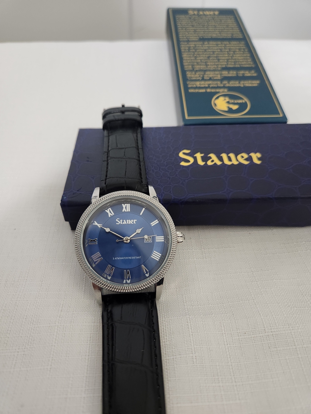 Stauer Urban Blue Men’s Blue Dial & Black Leather Strap Watch. 43mm.